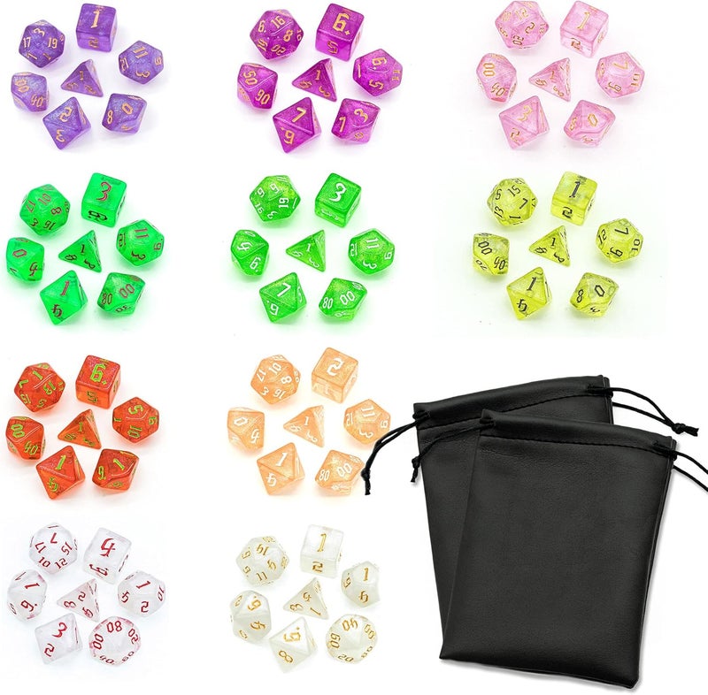 Poludie 10 Sets DND Dice Polyhedral Dice Set (70pcs) with 2 Leather Bag, D&D Die Set for Dungeons and Dragons, RPG Table Games(10Sets/70Pcs) - Image 1